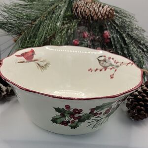 Better Homes and Gardens Heritage Ceramic Stoneware Christmas Bowl Holly Print